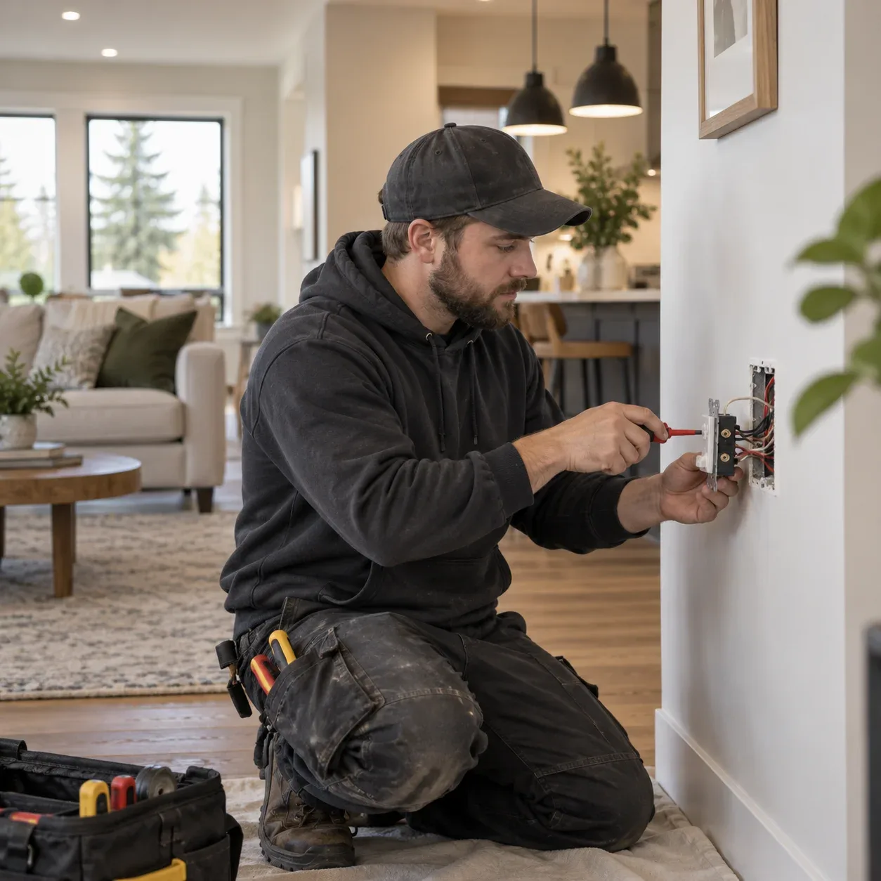 Electrician installing outlet wiring